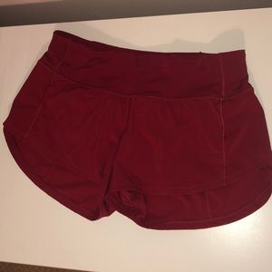 red Lululemon speed up shorts